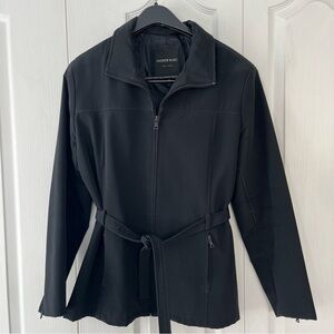 Andrew Marc women’s black belted rain coat. Size L
